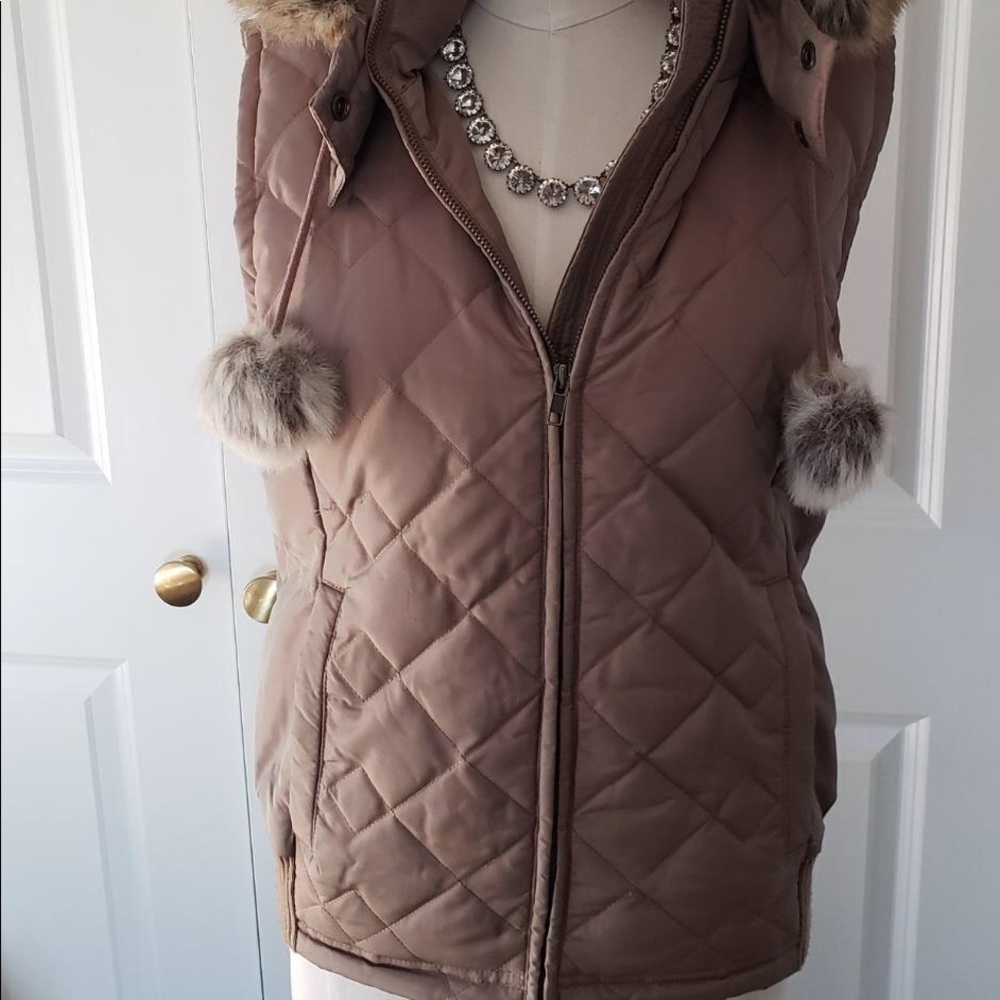 Ann Taylor Loft, Hooded Faux fur quilted vest.